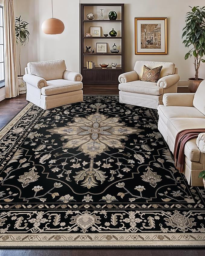 RELEANY Area Rugs Large 10'x14' Washable Non-Slip, Floral Vintage Distress by RELEANY