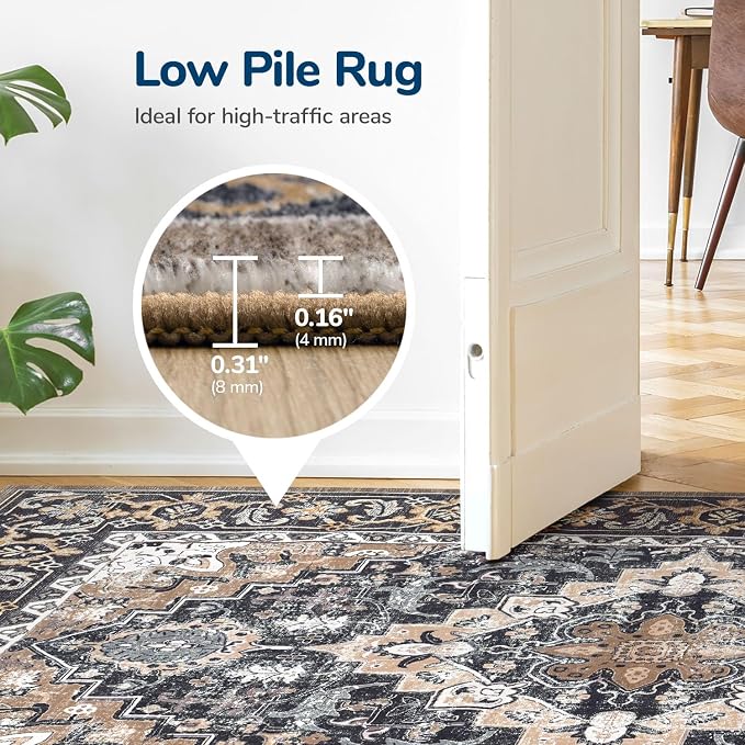 Lessymo 2 x 4 Entryway Rug, Machine Washable Area Rugs Boho Faux Wool Low Pile - Image 5