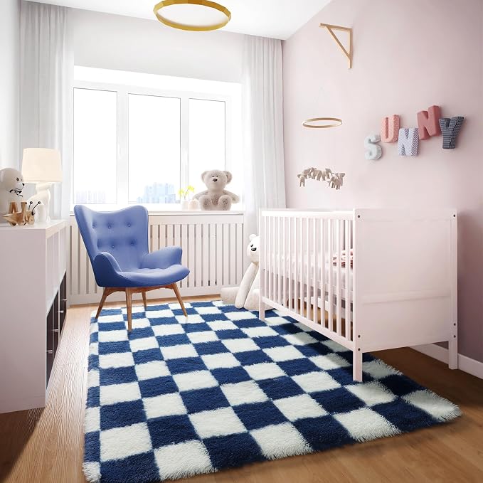 KICMOR Navy Blue and Cream White Rugs - Image 5