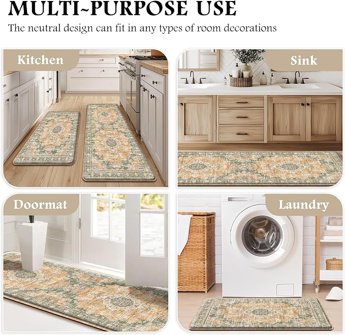 Boho Kitchen Mats for Floor 2 Piece Set Anti Fatigue Cushioned PVC Kitchen Rugs - Image 6