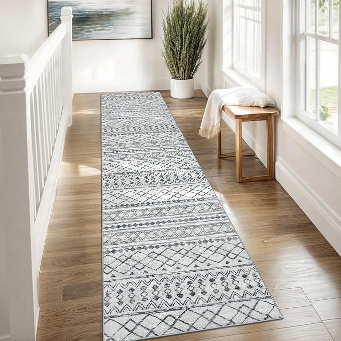 KUTA Boho Runners for Hallways 2x8 Grey Moroccan Washable Runner Rug Non-Slip - Image 3