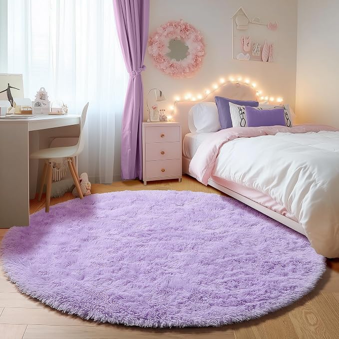 ONASAR Light Purple Round Area Rug 4ft, Soft Bedroom Circle Rugs Floor Mats - Image 5