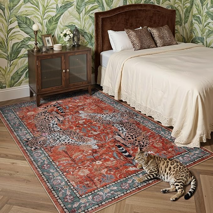 Moynesa Leopard 5x7 Area Rug, Boho Washable Living Room Rug, Non Slip Rugs - Image 7