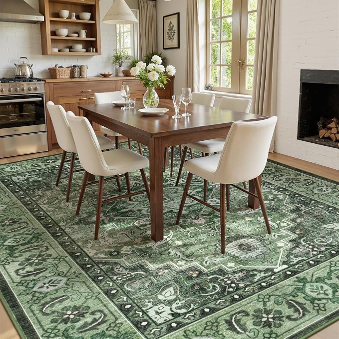 Lofus 8x10 Washable Rugs Non-Slip, Vintage Floral Area Rug - Image 3