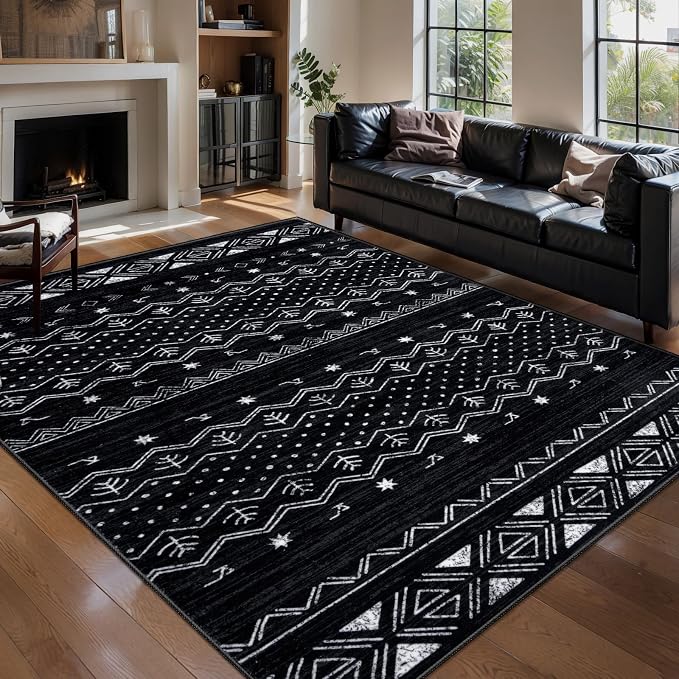 SERISSA 5x7 Area Rugs for Living Room, Washable Non-Slip Black and White Boho by SERISSAHomeDecorCollection