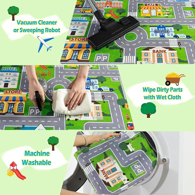 Car Rug Play Mat for Kids Toy Cars, City Road Traffic Playmat for Kid Bedroom - Image 8