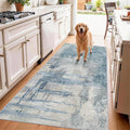 Blue Abstract 3x6 Washable Non-Slip Hallway Runner Rug | Modern Soft Low Pile by BYYVOORugsforYourHome