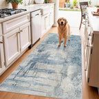 Blue Abstract 3x6 Washable Non-Slip Hallway Runner Rug | Modern Soft Low Pile by BYYVOORugsforYourHome
