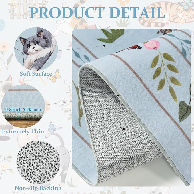 Unirea 2x3 Small Light Blue Grey Washable Cat Area Rug, Door Mat Indoor - Image 4