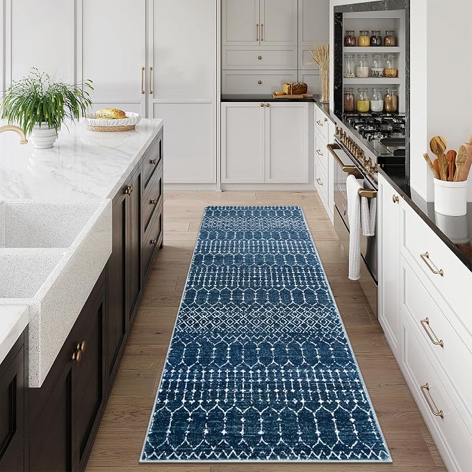 Lahome Moroccan Blue Runner Rug 2x6 Rug Non-Slip Stain Resistant Kitchen Rug - Image 5