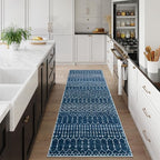Lahome Moroccan 2x5 Washable Blue Runner Rug, Non-Slip Low-Pile Stain Resistant - Image 2