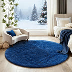Ophanie Round Rug 4Ft Blue Circle Area Rug, Boys Room Decor, Fluffy Fuzzy - Image 5