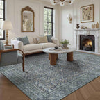 Latte&Fog 5x7 Area Rugs for Living Room, Vintage Blue Washable Rug, Boho Floral - Image 3