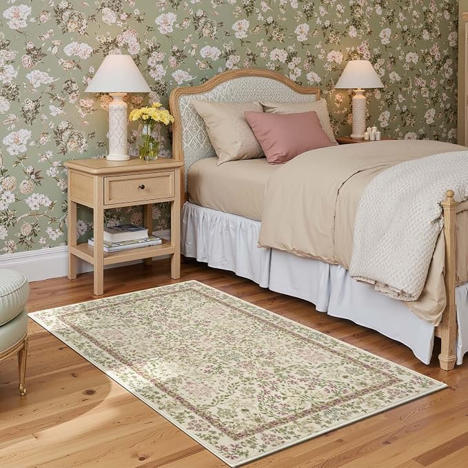 jinchan Zenith Floral 3x5 Area Rug Machine Washable Soft Low-Pile Non-Slip - Image 3