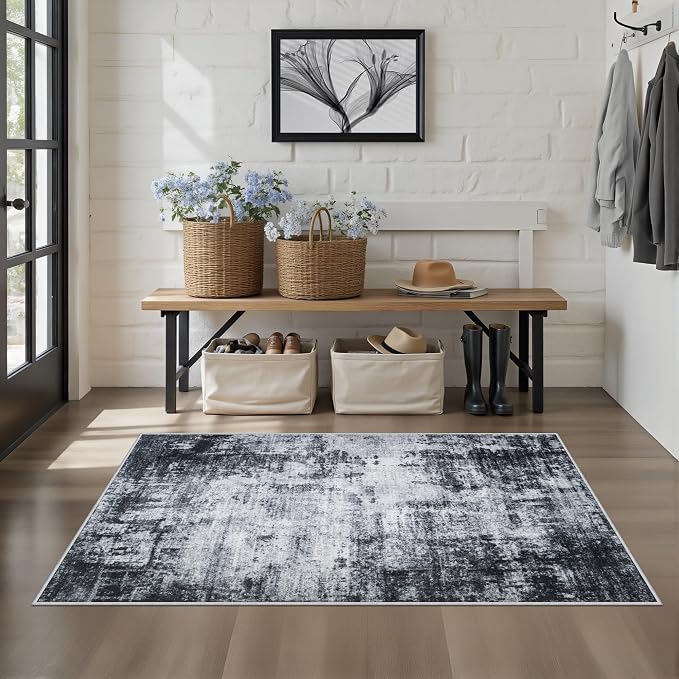 Washable Area Rug 3x5 Entryway Rug: Washable Modern Abstract Soft Thin Rug - Image 3