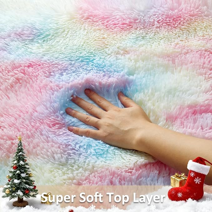 Ophanie Round Rugs 4Ft Rainbow Circle Area Rug, Colorful Unicorn Bedroom Dorm - Image 2