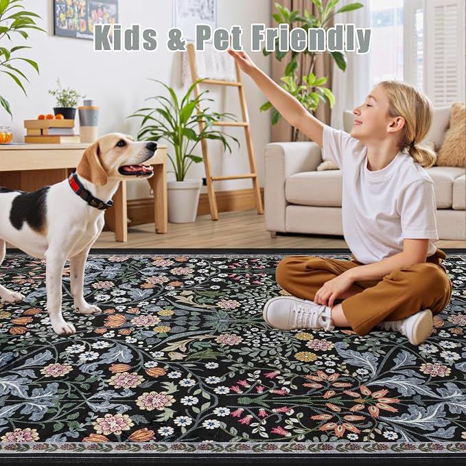 Area Rug Living Room Rugs: Floral 3x5 Washable Rug Vintage Soft Boho Non-Slip - Image 6