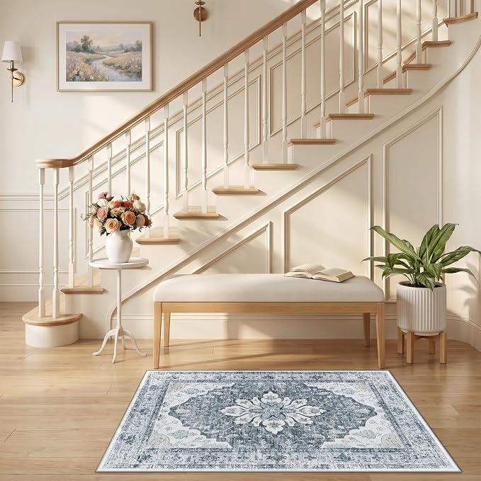RELEANY Area Rugs Small 2'6"x4' Washable Non-Slip, Floral Vintage Distress - Image 2