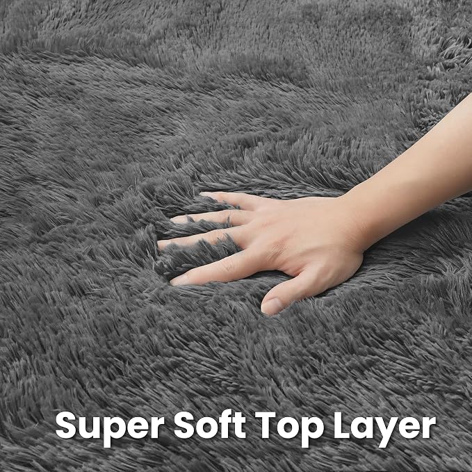 Dark Gray Round Fluffy Rug 6ft Plush Fuzzy Shaggy Carpet, Soft Rugs - Image 7