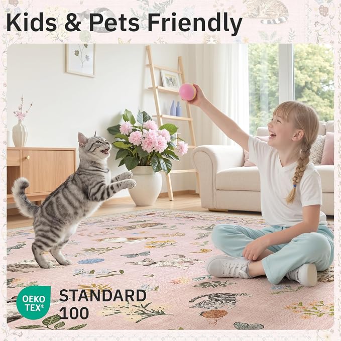 Soalmost Cat 4x6 Area Rugs for Baby Girl Nursery, Machine Washable Animal - Image 5