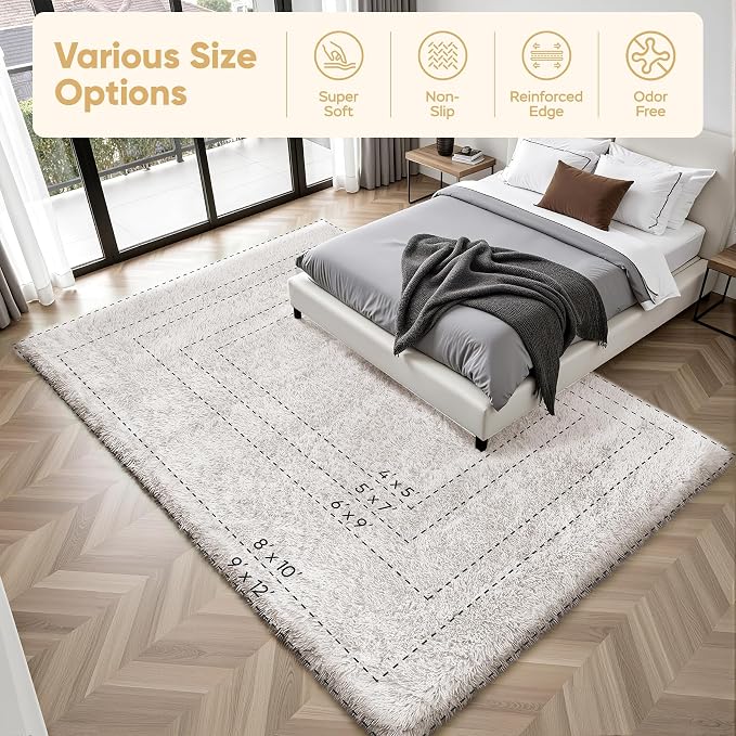 Area Rug for Living Room Bedroom: 4x6 White Soft Fluffy Shag Upgrade Non-Slip - Image 9