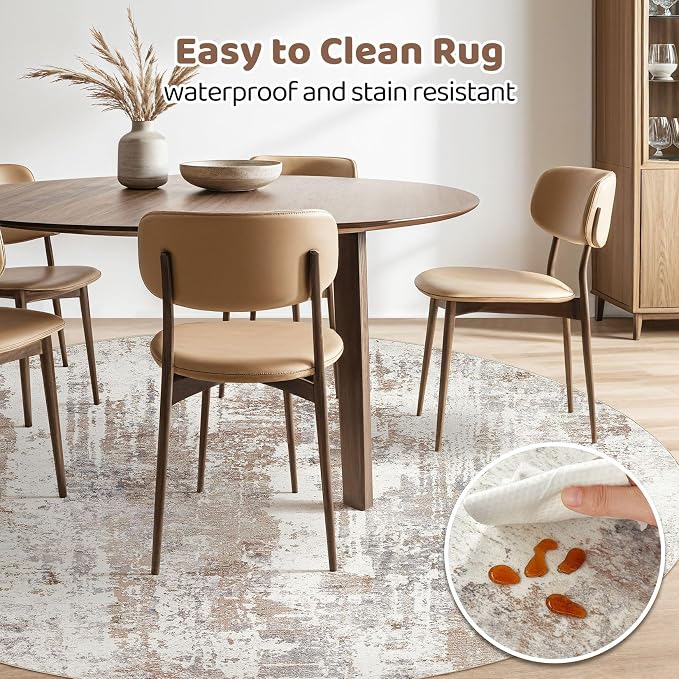Round Rug Living Room Rugs: 10x10 Washable Circle Large Abstract Modern Soft - Image 4