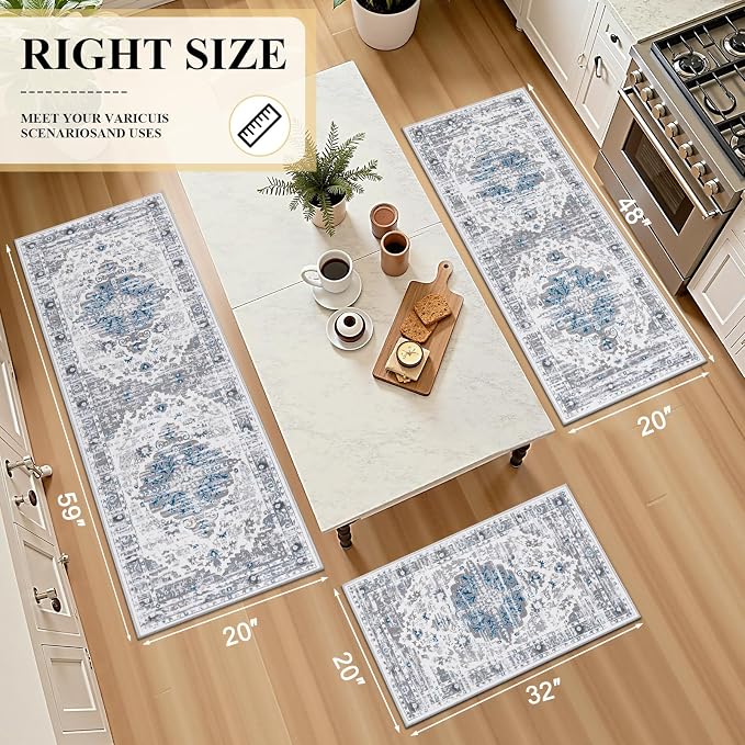 Ileading Boho Kitchen Rugs Set of 3 Washable Kitchen Mats - Image 2