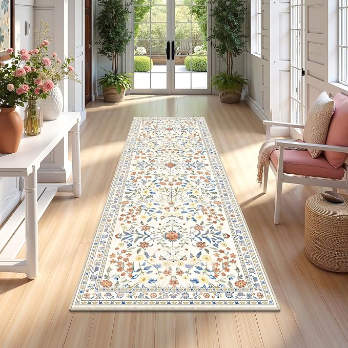Yamaziot Washable Runner Rug 2x6 – Non Slip Boho Floral Hallway Runner Rug by Yamaziot