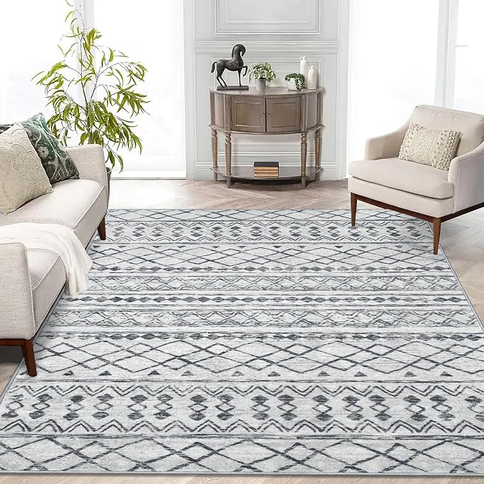 KUTA Area Rug 5x7 Grey, Washable Boho Large Living Room Moroccan Rugs Non-Slip by KUTA