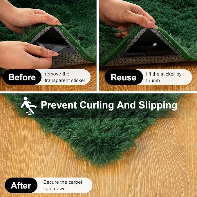 Dark Green Rugs for Bedroom, 2x3 Fluffy Area Rugs for Living Room, Small Fuzzy - Image 3