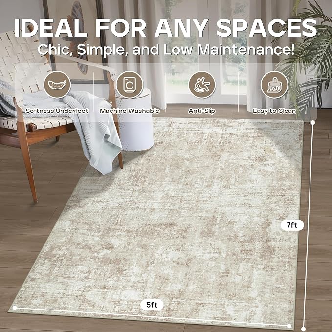 5x7 Area Rugs for Living Room Rug Washable: Modern Rug for Dining Room Bedroom - Image 2