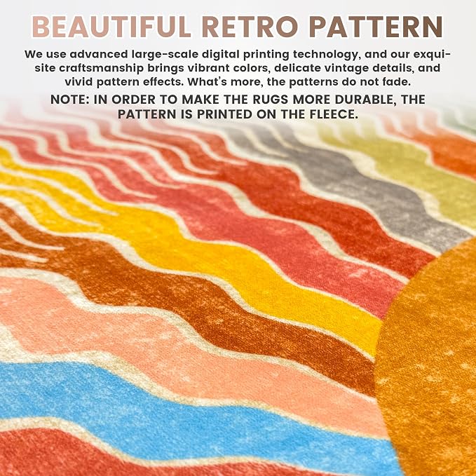 Washable 9x12 Sun Area Rug for Living Room, Rainbow Sun Modern Retro Large Area - Image 4
