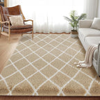 TOOHUB Fluffy Rug for Bedroom, 8X10Feet Stripe Checkered Rug Anti-Skid High - Image 2