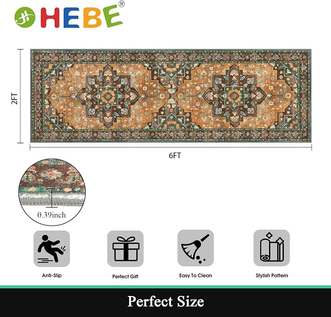 HEBE Hallway Runner Rug 2'x6' Washable Vintage Distressed Area Rugs Non Slip - Image 2