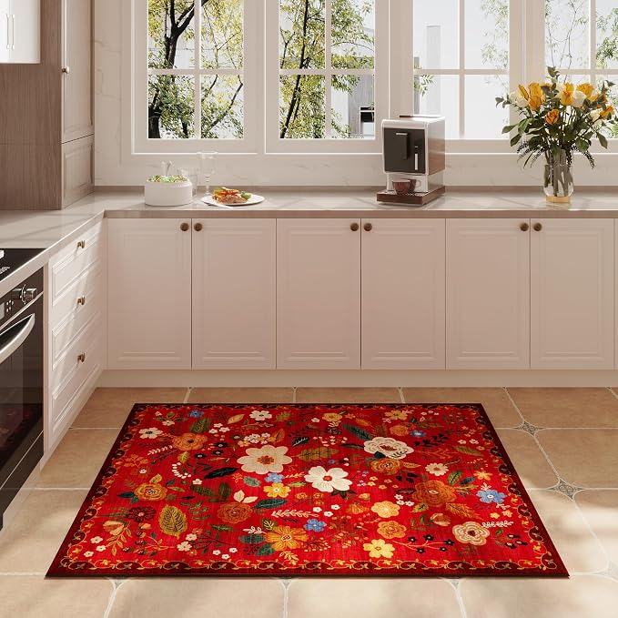 Rugcomf Door Mat Indoor Entrance 2x3 Rug Machine Washable Boho Floral Small - Image 5