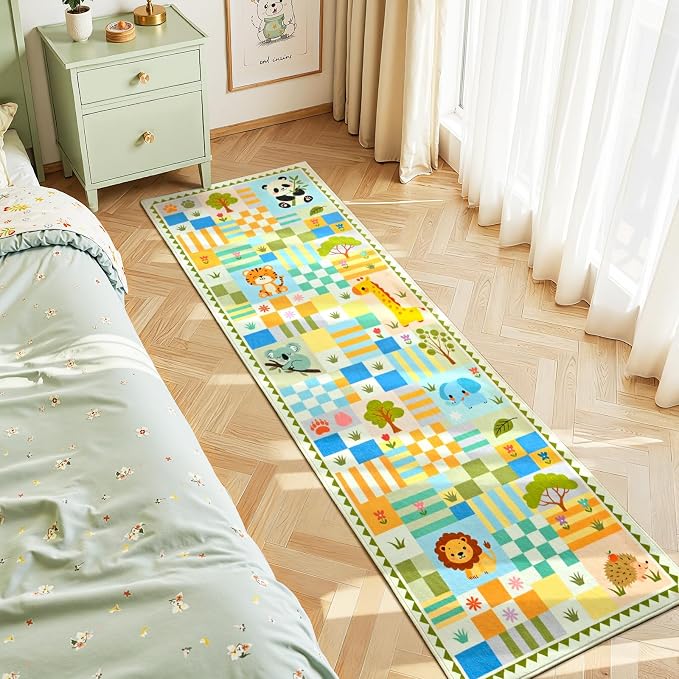 2x6 Green Runner Rug for Kids Bedroom, Kids Hallway Washable Rug, Soft Non-Slip by Snoffic
