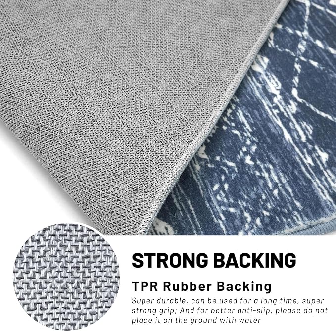 KUTA Boho Runner Rug for Hallway 2.6x16 Moroccan Washable Navy Blue Rugs - Image 6