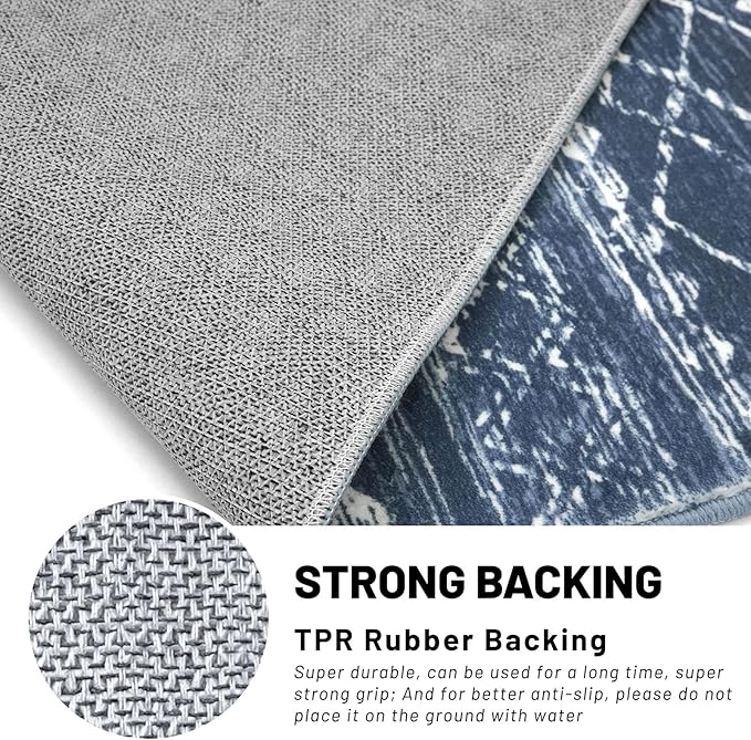 KUTA Moroccan Washable Runner Rug, 2x7 Non-Slip Vintage Navy Blue Boho Hallway - Image 6