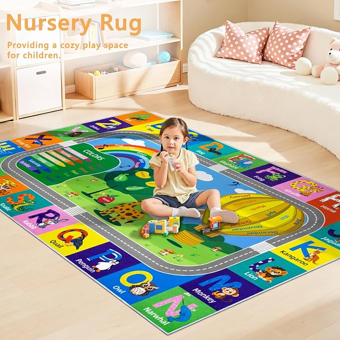 Kids Rug for Playroom Educational ABC Rug Washable Play Mat Learning Alphabet - Image 8
