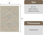 GENIMO 5x7 Washable Area Rug, Non-Slip Vintage Boho Floral Carpet, Soft - Image 2