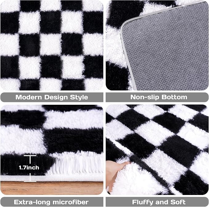 Checkered Rugs for Living Room Bedroom, 5x7 Area Rugs for Living Room, Modern - Image 4
