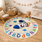 Washable Alphabet ABC Round Rug 3.14ft, Kids Astronaut Space Circle Carpet by KiginaraArt