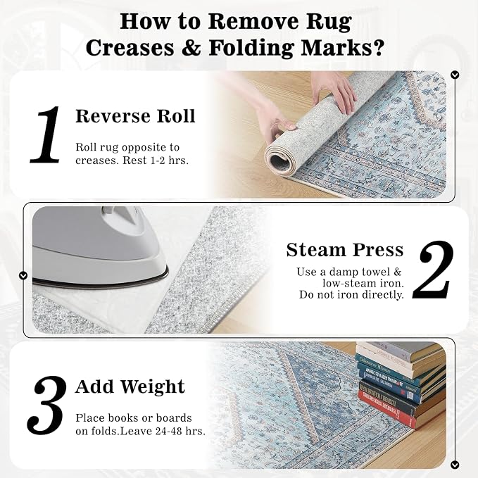 DCX Machine Washable Blue and Beige Area Rug 6x9, Non Slip Stain Resistant - Image 7