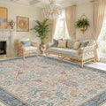 Soft Red and Blue 8x10 Living Room Rug, Oriental Non-Slip Area Rug by HazoHaus