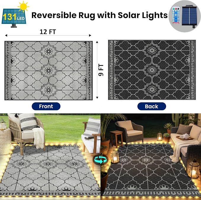 9x12Ft Outdoor Rug, Solar Powered Outdoor Rug - Image 2