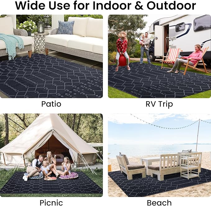 Smiry Outdoor Rug 5x8 ft, Waterproof Reversible Plastic Straw Rugs, Boho - Image 7