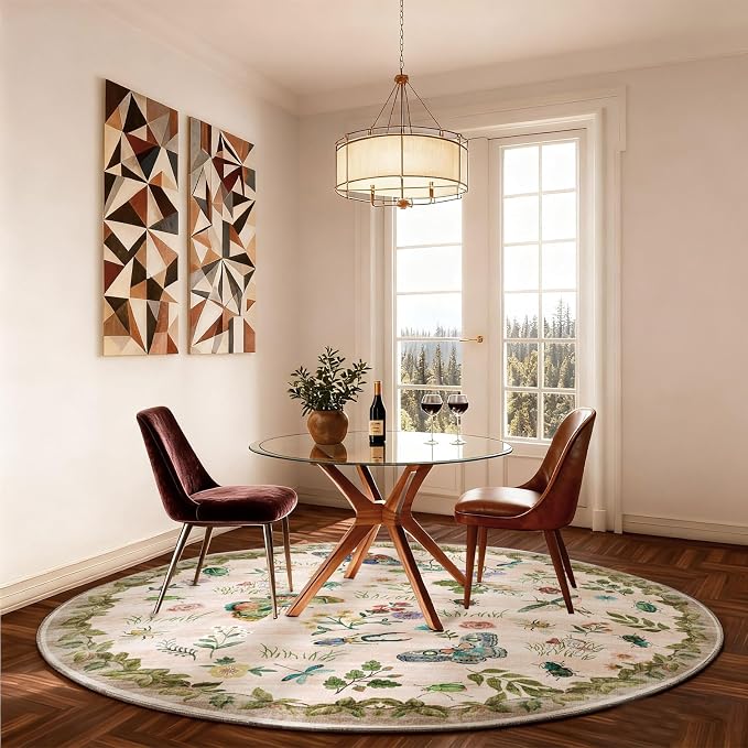 Washable Round Rugs for Bedroom 4ft: Living Room Rug Stain Resistant Non Slip - Image 4
