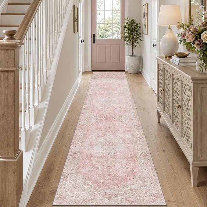 Latte&Fog Pink 2x10 Kitchen Runner Rug Non Slip, Washable Long Runner Rugs - Image 3