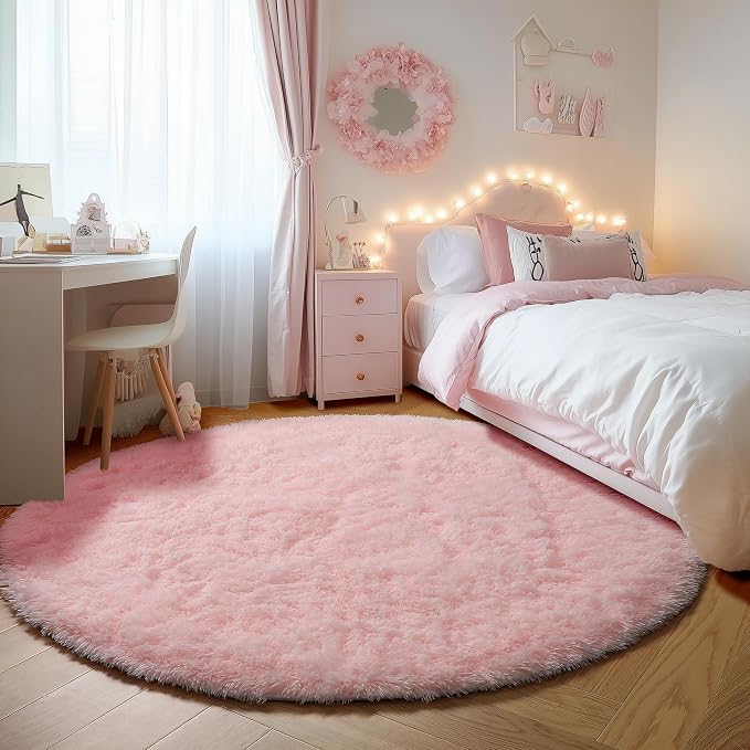 ONASAR Light Pink Fluffy Round Rugs 4ft - Image 7