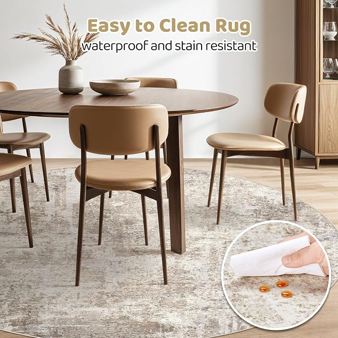 5ft Round Rug Living Room Rugs: 5x5 Washable Circle Abstract Modern Soft Stain - Image 5